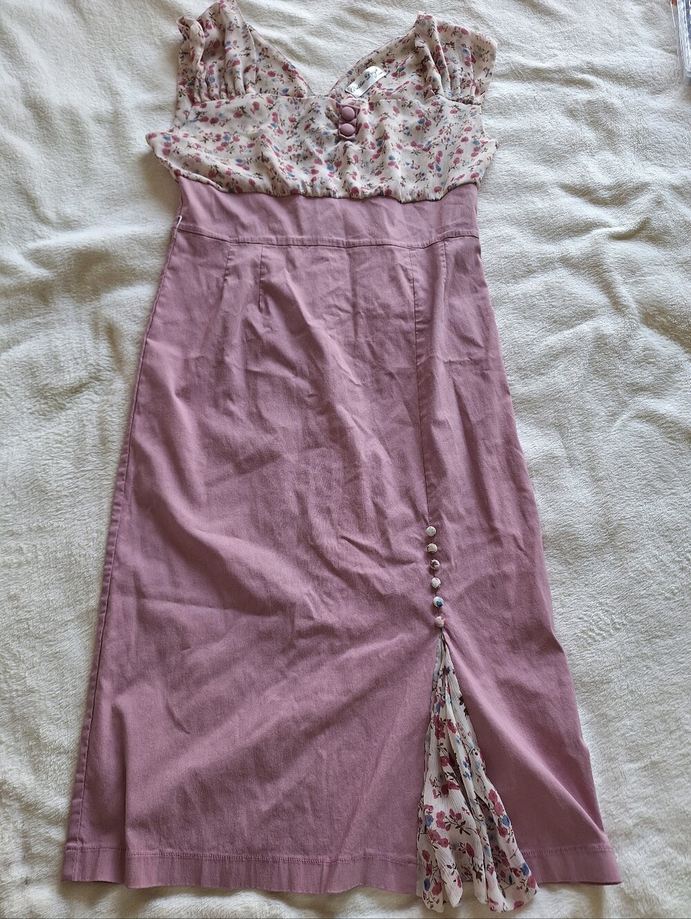 Bettie Page Las Vegas Cottagecore Floral Milkmaid Midi Dress Mauve Size M